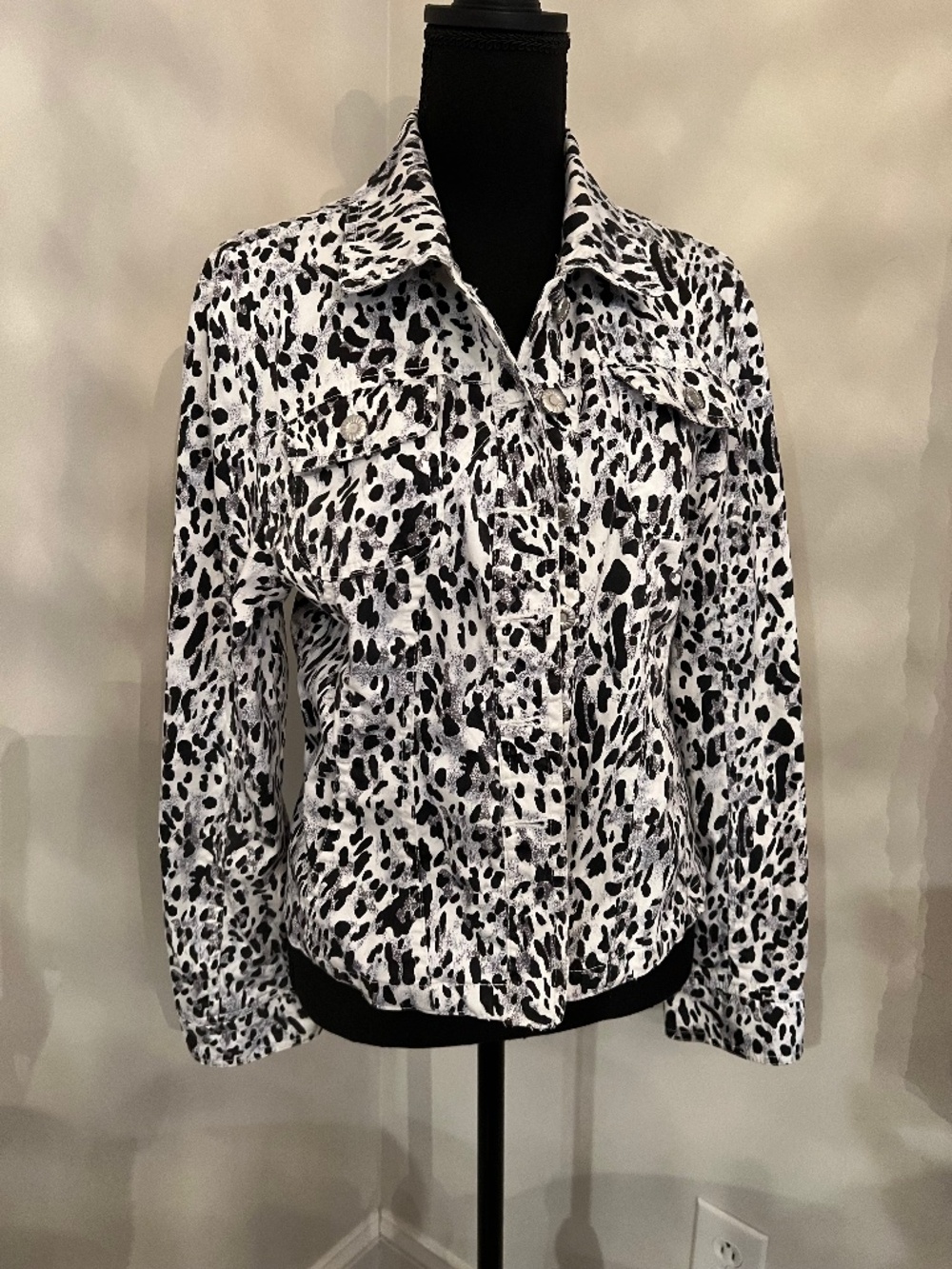 Women's L.A.L Black and White Leopard Print Button Up Jacket